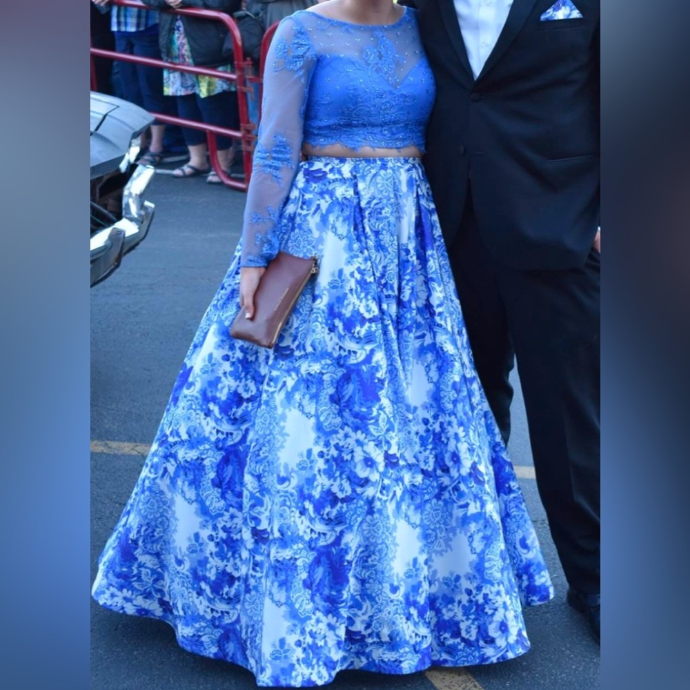 Sherri Hill Blue A-Line Maxi Skirt with Tiered Design